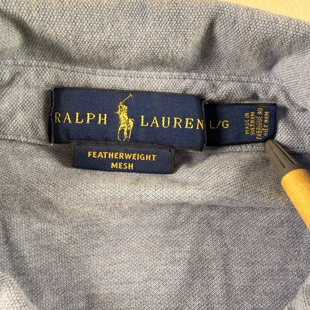 Ralph Lauren Mens Featherweight Mesh Long Sleeve Polo Shirt Blue L Button Down